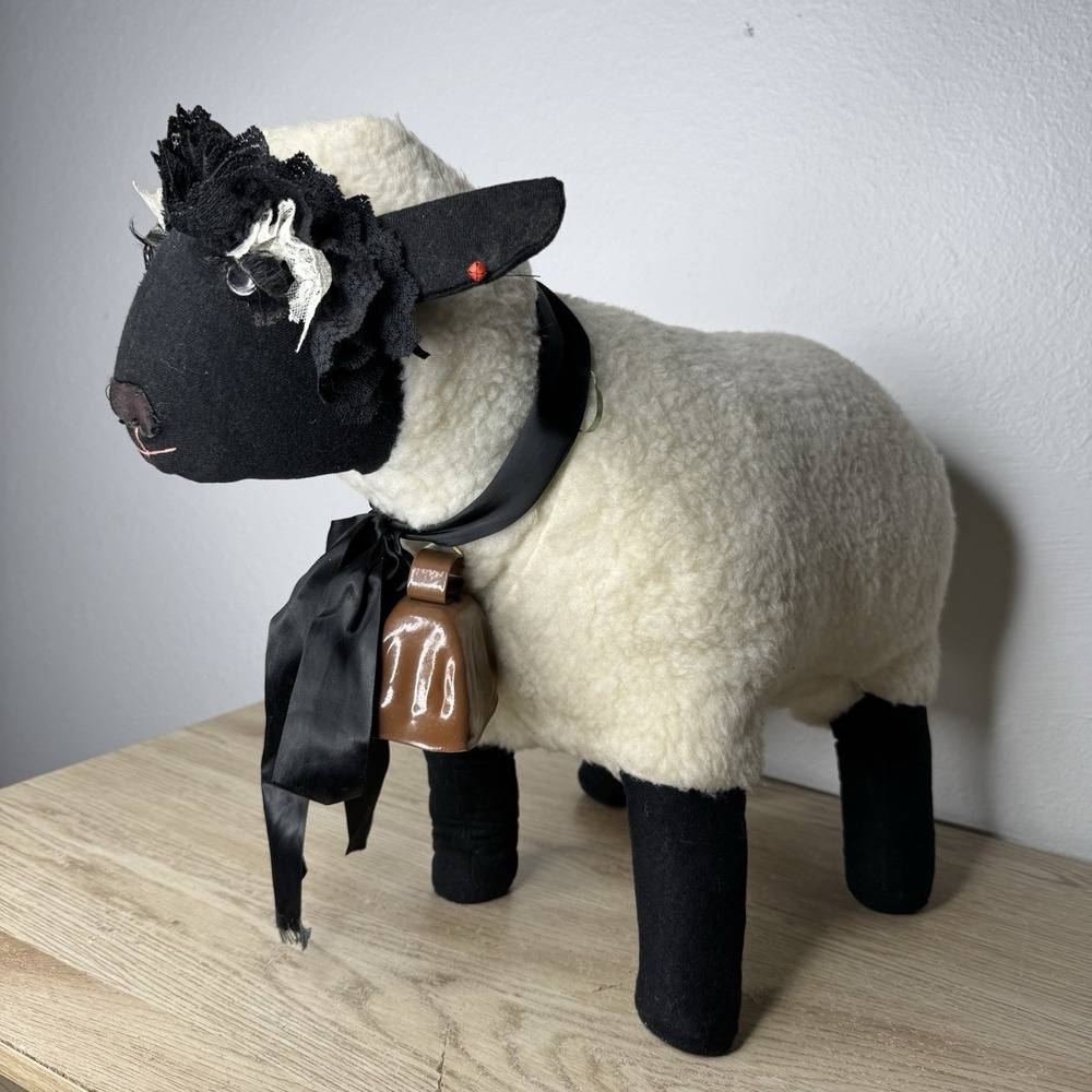 Black & White Standing‎ Plush Sheep Primitive Farmhouse Cottagecore Vintage